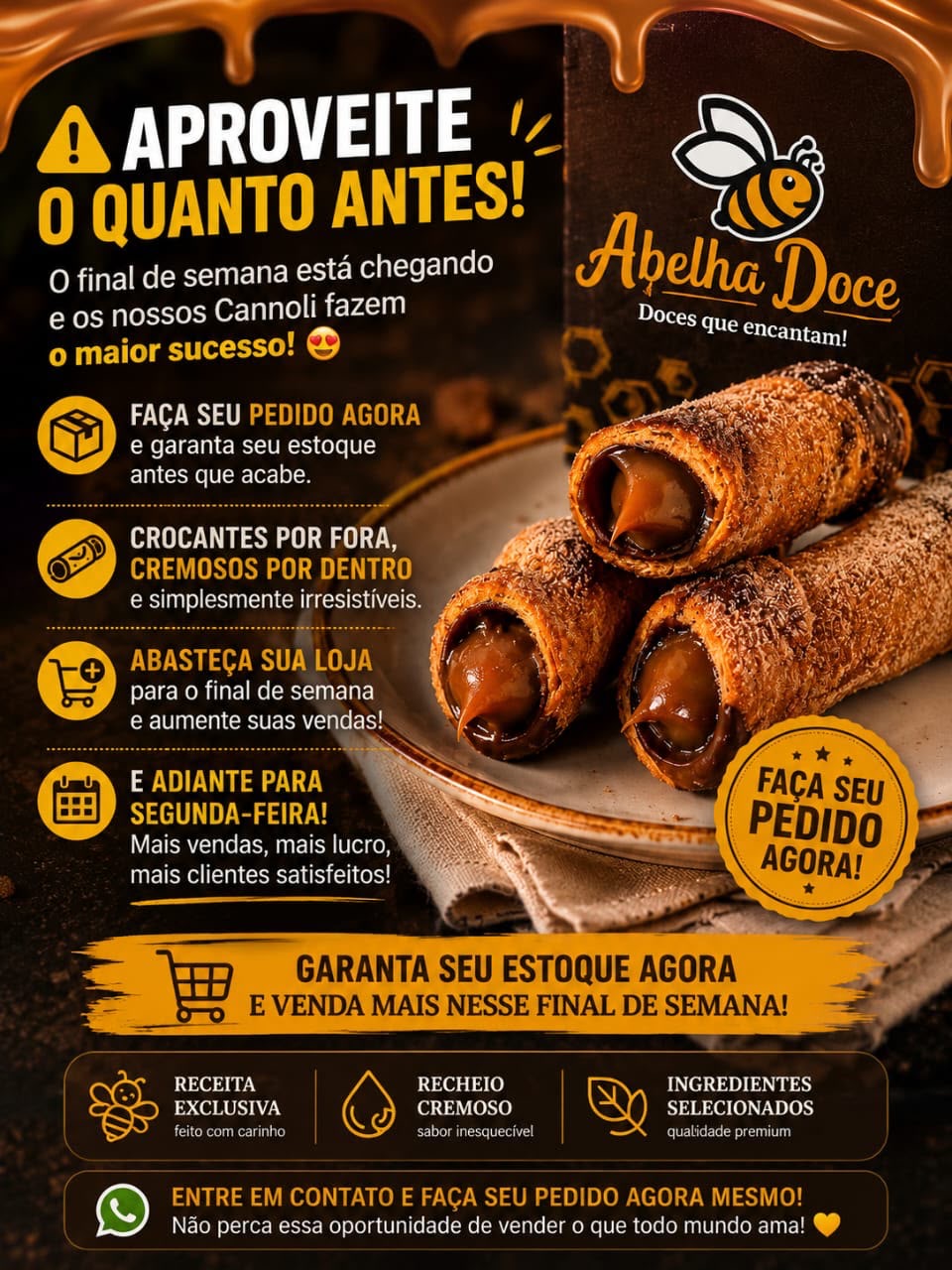 Cannoli Abelha Doce no prato